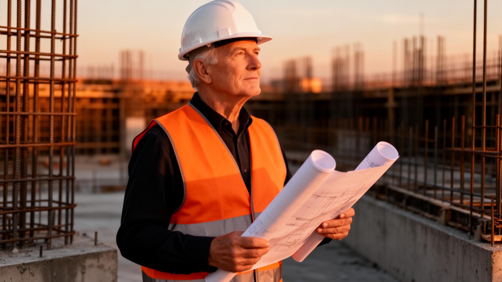Ahmet Senol Atabay auf einer Baustelle bei Sonnenuntergang
